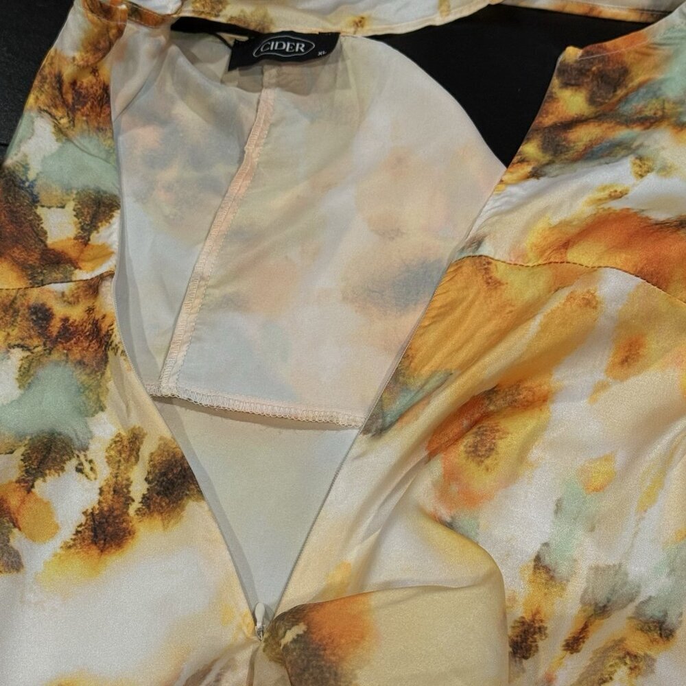 NWT Cider Dress Bustier Satin Ruched Yellow Tie Die Midi Dress Womens Size XL - Picture 7 of 11